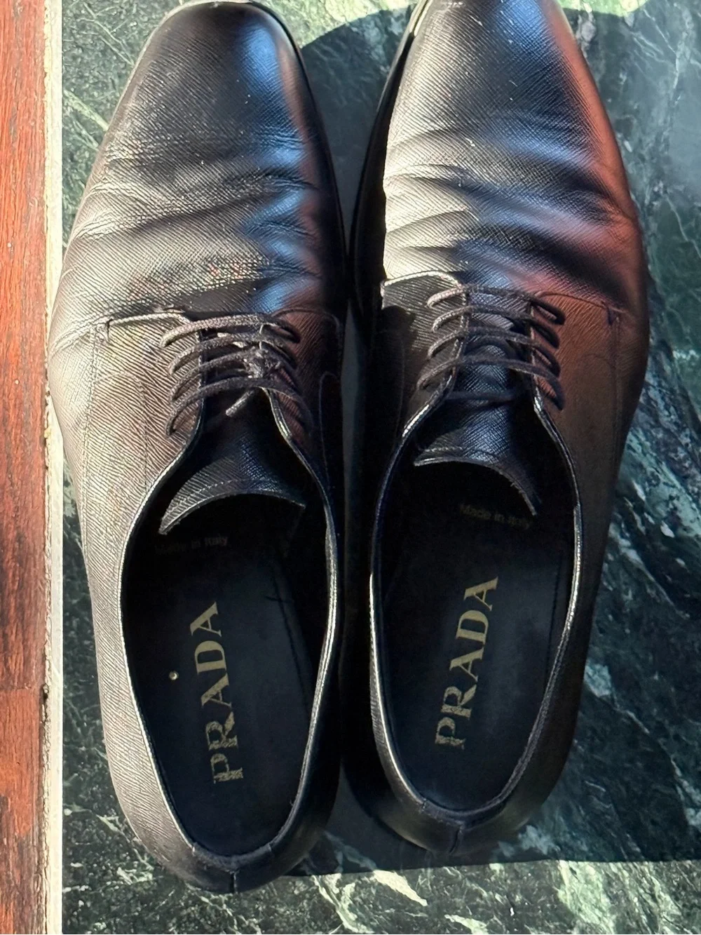 Prada Black Leather Derby Lace-Up Shoes well cared for by Fortune 500 executive